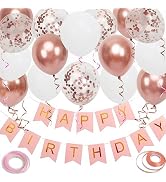 Happy Birthday Banner, Rose Gold Birthday Decoration, 16 pcs 12 inch Happy Birthday Balloons with...