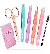 TsMADDTs Eyebrow Tweezer Set, 6 Pcs Tweezers Set for Women, Precision Tweezer for Eyebrows with C...