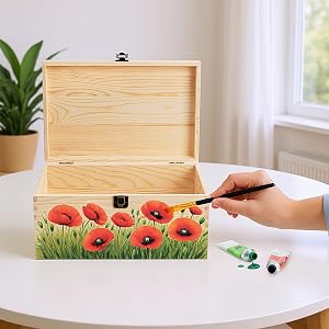 Yarlung Unfinished Wooden Box with Hinged Lid