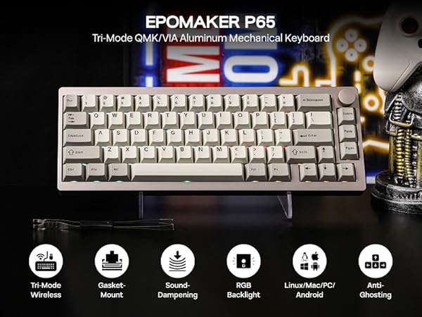 P65 Tri-Mode Wireless QMK/VIA Mechanical Keyboard