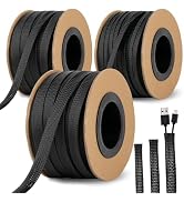300 Feet 1/4, 1/2, 3/8 Inches Braided Wire Loom PET Cable Loom Expandable Braided Sleeving Wire S...