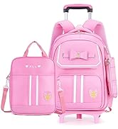 Rolling Trolley Bag Wheeled Backpack Bowknot for Girls Primary Schoolbag 3Pcs with Crossbody Bag ...