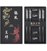 TIICOO Dragon & Phoenix Stainless Steel Chopsticks Set - 4 Pairs 18/8 (304) Metal Chopsticks with...
