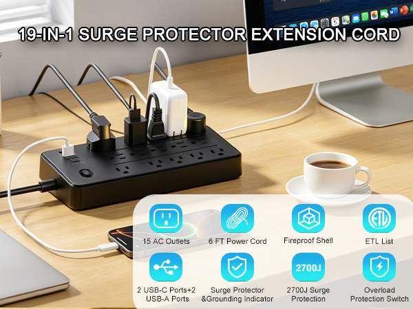 Extension Cord with Multiple Outlets Multi Plug Outlet Surge Protector