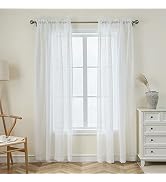 Demetex Linen White Sheer Curtains 84 inches Long Voile Semi Sheer Window Curtains Treatment Livi...