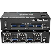 KVM Switch 2 Monitors 2 Computers 8K@60Hz, 4K@144Hz, ANGEET HDMI and Displayport Dual Monitor KVM...