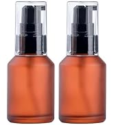 2 Pcs 30ML Brown Refillable Glass Lotion Pump Bottle, Cosmetic Sample Container with Black Plasti...