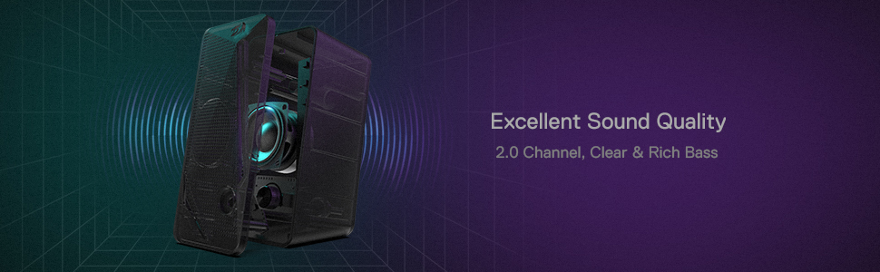 Redragon GS510 speaker with 2.0 channel bass for PC gaming produces rich balanced audio