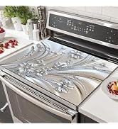 HOMETITUTE Silver Floral Stove Top Cover for Electric Stove 28x20 Inch Decorative Counter Protect...