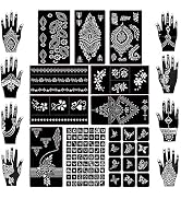 Koogel 18 Sheets Henna Tattoo Stencil Kit, 97 PCS Temporary Glitter Airbrush Flower Tattoo Stenci...