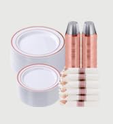 350 Piece Rose Gold Plastic Dinnerware Set for 50 Guests, Fancy Disposable Plates for Party, Incl...