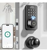 Ulecoce U68 Fingerprint Keypad Deadbolt with Knob Set, Matte Black | Keyless Entry Door Lock with...