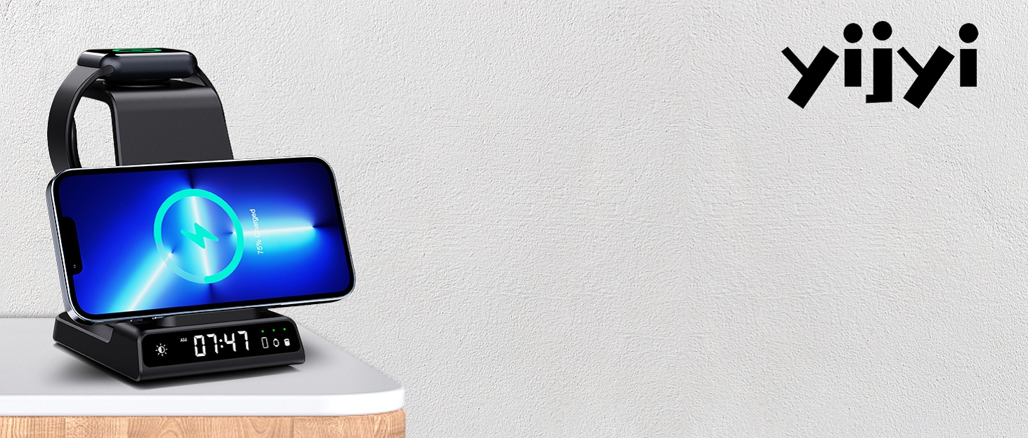 Wireless Charging Station, YiJYi 3 in 1 Watch Charger Stand with Digital Clock Suitable for iWatch