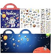 ASTARON 88 Pcs Space Puffy Sticker Book for Kids Toddlers Reusable Space Jelly Sticker Book for T...