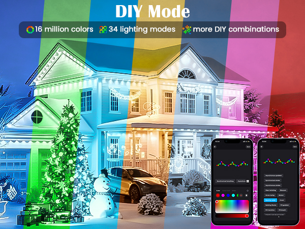 DIY Mode 16 million colors 34 lighting modes Colorful