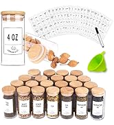 24 Glass Spice Jars with Bamboo Airtight Lids, 400 Spice Labels, Funnel and Chalk Marker Set- Chu...