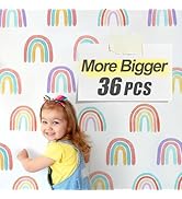 Watercolor Rainbow Wall Decals for Girls Bedroom 36 Pcs, Rainbow Stickers Bigger Size for Wall Mu...