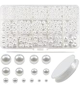 TOAOB 1400pcs White Pearl Beads for Jewelry Making 3mm to 14mm Plastic Pearl Beads Loose Round Fa...