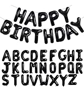TONIFUL 65 Pcs 16 Inch Black Happy Birthday Balloons and 2 Sets A-Z Foil Letters Balloons DIY Per...