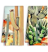 HSIASHENG Boho Western Cactus Kitchen Towels, Mid Century Modern Desert Dish Tea Towels, Rustic S...