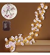 Uieke Lighted Cherry Blossom Garland with Timer 48 LED Fairy Lights 6FT for Mantle, Artificial Fl...