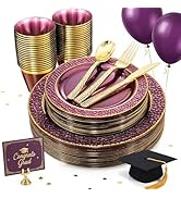 Nervure 150PCS Clear Purple Plastic Plates - Gold Party Plate - Purple and Gold Plate Include: 50...