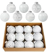White and Silver Christmas Ornaments, 12 PCS 3.15 inches Christmas Tree Decorations Large Shatter...