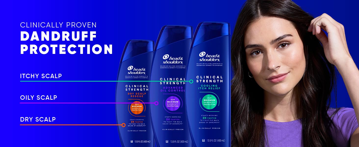 Clinically proven protection for itchy, oily, and dry scalps; reliable dandruff defense.