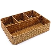 Wicker Baskets 4-Section Tea Bag/Sugar Packet Holder,Seagrass Woven Compartment Organizer,Storage...