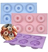 SmartKitch Mini Bundt Cake Pan 3pcs Silicone Fluted Tube Cake Pans, 6Cavity Heritage Bundtlette C...