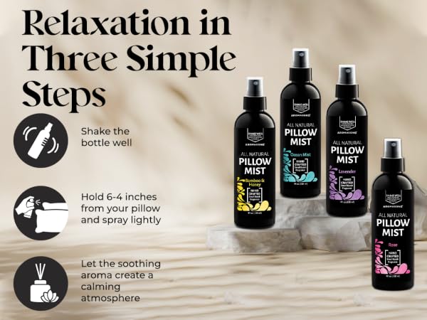 shake hold 6-4 inches from pillow let aroma create soothing atmosphere
