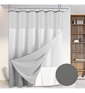 Ombre Linen Textured Shower Curtain with Snap-in Fabric Liner Set, 12 Hooks Included - Hotel Styl...