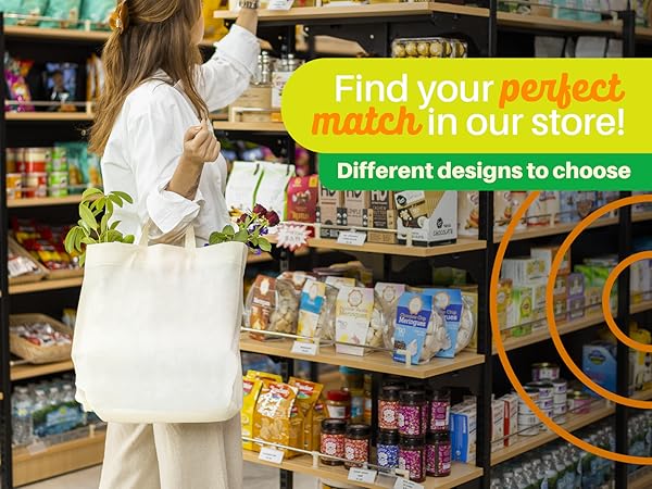 Woman using a reuse bag for groceries in a supermarket
