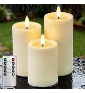 Outdoor Candles with Timer Waterproof, 3PCS 3" x4" 5" 6" Flameless Candles with Remote Battery Op...