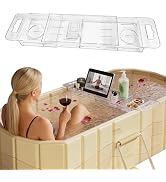HLCZLUZ Expandable Bathtub Tray, Foldable Bath Tray for Tub, Acrylic Bath Table Trays Storage Rac...