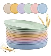 12 PACK 9 Inch Lightweight Wheat Straw Plates, Unbreakable Deep Dinner Plates, Plastic Plates Reu...