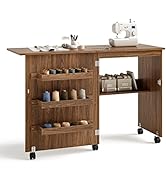Giantex Folding Sewing Craft Table, Sewing Cabinet with 3 Storage Bins and Shelf, Rolling Craft S...