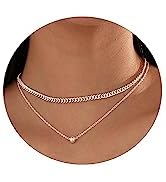 CAROVO Dainty Gold Necklace for Women 14K Plated Layered Chain Necklaces Trible Layering Paper Cl...