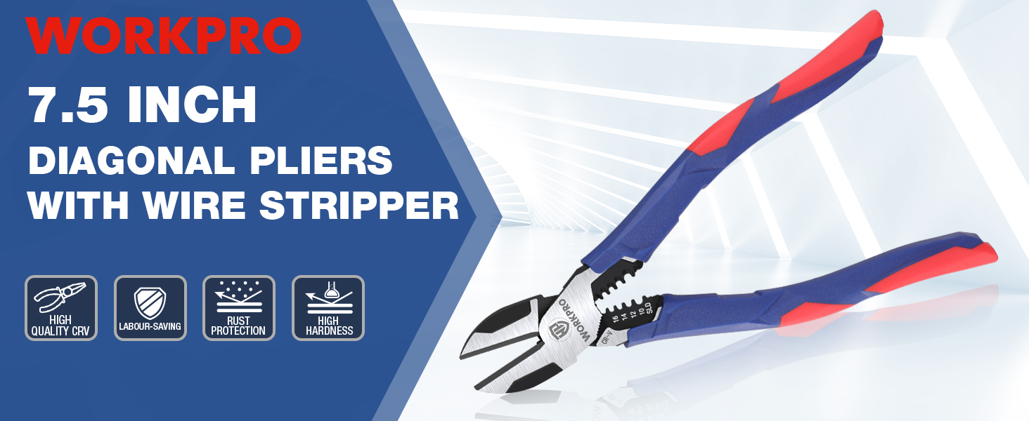 WORKPRO Diagonal Cutting Pliers with Wire Stripper 7.5 Inch Wire Cutters Pliers