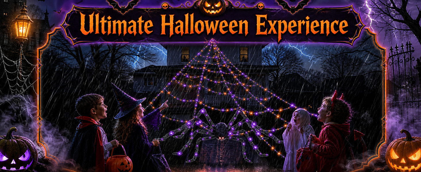 Halloween Decorations Outdoor Spider Web Lights with Glowing Spider