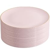 Festiva 50Pcs Pink and Gold Plastic Plates - 9 Inch Pink Party Plates - Pink Disposable Plates wi...