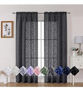 Chyhomenyc Black Sheer Curtains 84 Inches Long 2 Panels Set, Light Filtering Soft Lightweight Lea...
