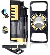 Torch Lighter and Straight Cutter Set with Built-in Holder, Punch, Triple Windproof Jet Flame But...