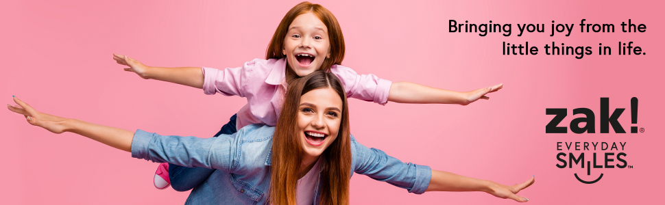 zak EDS logo and text bringing you joy from the little things in life with smiling woman and girl