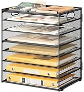 Lavatino 8 Tier Paper Organizer for Desk, Black Mesh Letter Tray File Sorter Organizers with Hand...