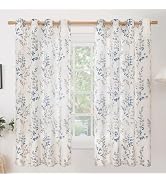 BGment Linen Curtains for Bedroom 63 Inch Length 2 Panels Set Floral Leaf Patterns, Light Filteri...