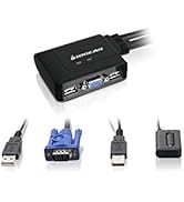 IOGEAR 2-Port USB VGA Cabled KVM Switch - 2048 x 1536 - Remote Button Switch - Plug n Play - PC, ...