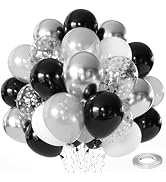 Black Silver Balloons Set,50pcs 12inch Metallic Silver Black White Pearl Silver Balloon with Conf...