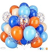 HILAVO Blue and Orange Balloons, 60PCS 12 Inch Royal Light Blue and Orange Beige Balloon Confetti...