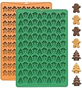 2 Pcs Mini Christmas Silicone Molds, Xmas Tree Gingerbread Man Chocolate Candy Molds for Gummy Je...